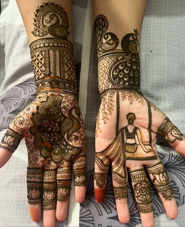 Bridal mehendi — peacock & bride motif